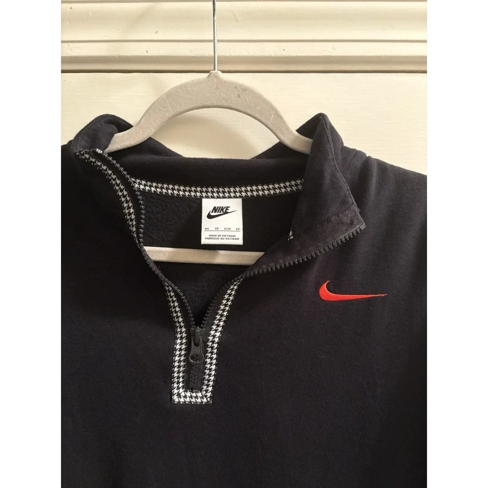 Nike Y2K XS Xsmall Pullover Quarter Zip Black Houndstooth Swish Logo White Tag